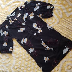 🌈 Vintage Black Sheer Flower Print Mini Dress